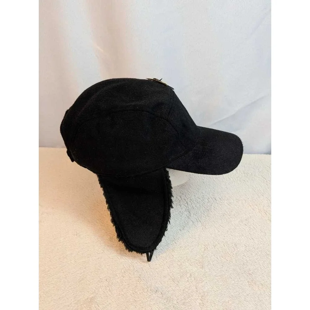 Black Faux Fur Trapper Hat‎ Ear Flap Ushanka Cap One Size NWT